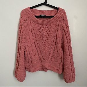Pink Oversized Balloon Sleeves Sweater